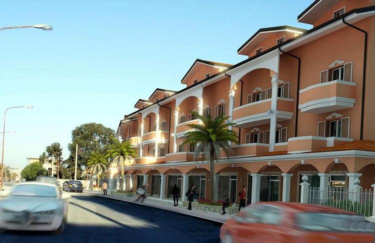 Apartments with pool at 450 meters from sandy beach.