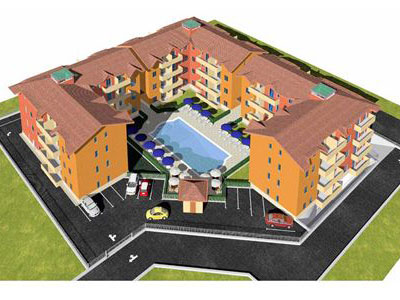 Key-ready apartments with pool. 750 meters from sandy beach.